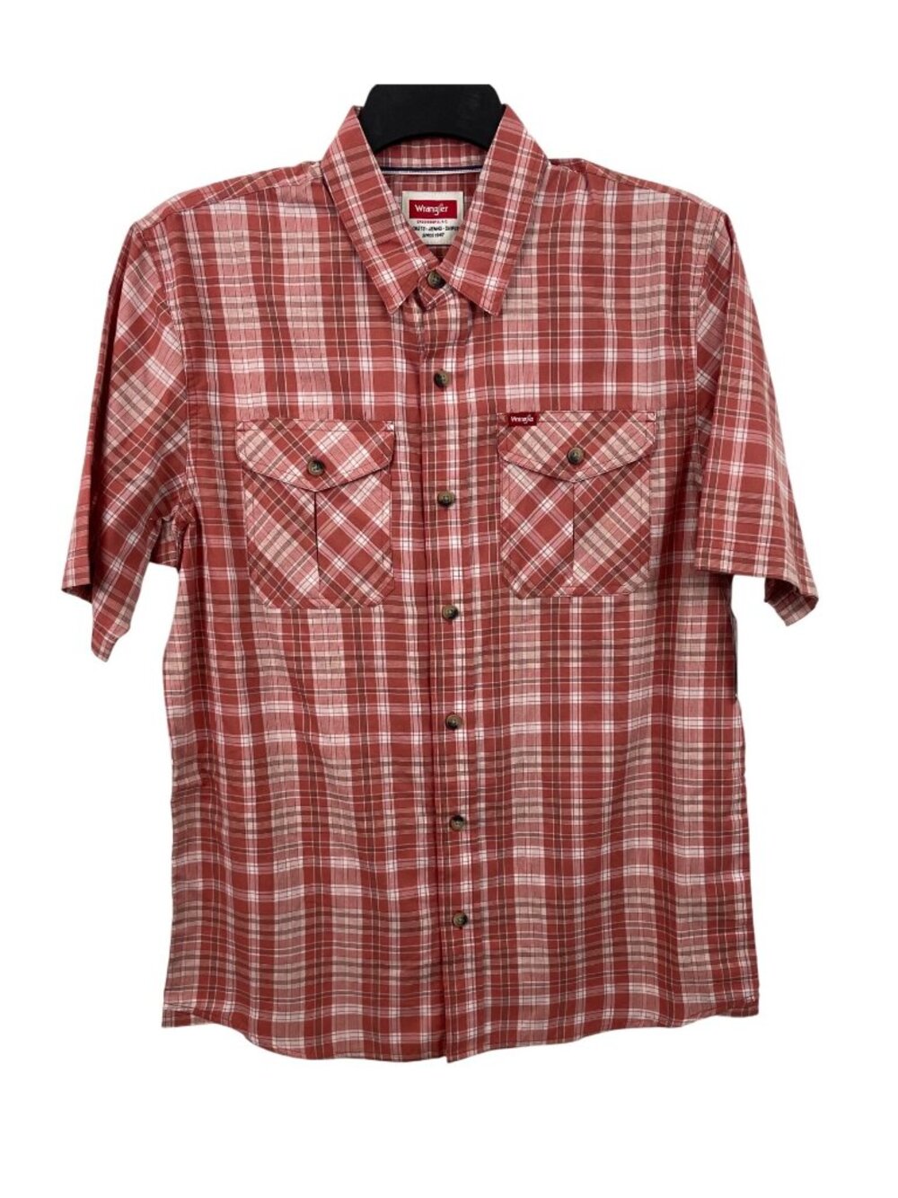 Wrangler Mens Red Plaid Short Sleeve Button-Up Shirt Size Medium